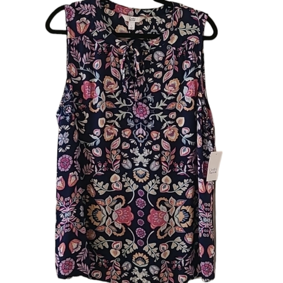 croft & barrow Tops - CROFT AND BARROW WOMENS BLUE AND PINK FLORAL SLEEVELESS SUMMER TOP SIZE LARGE